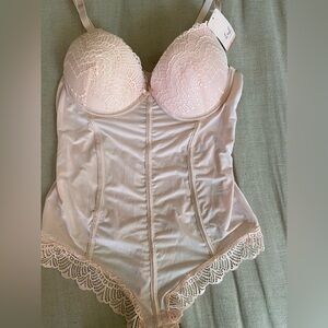 Elegant Lace Bodysuit in pink Cream  balletcore size L